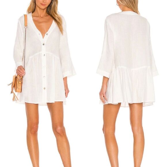 ATOIR Revolve Linen Blend Island Hopper Relaxed Fit Button Up Mini Dress Sz XS - Picture 2 of 13